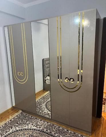 Yeni, 4 qapılı, Güzgülü, Boz, Açılan, Düz dolab