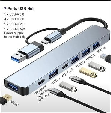 7-Portlu USB Hub – USB-A və USB-C 2‑si 1‑də qoşulma Xüsusiyyətlər: - lalafo.az -da 7-Portlu USB Hub – USB-A və USB-C 2‑si 1‑də qoşulma Xüsusiyyətlər: -