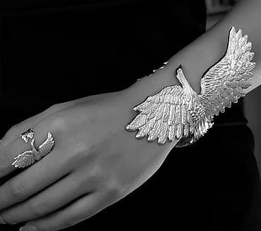 saat qizil: Simurq quşu motivli bəzək dəsti – qolbaq və üzük - Dizayn: Tam — 1