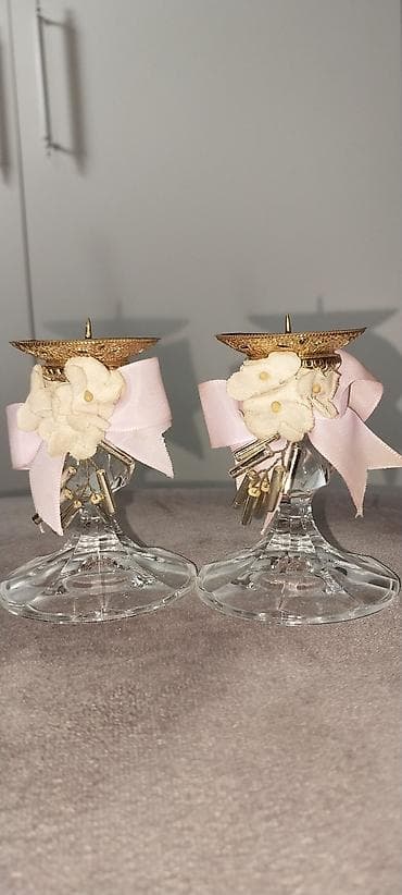 yagli boya tablolar: Şam qabı dəsti – 2 ədəd - Material: şəffaf şüşə gövdə, üst hissə — 1