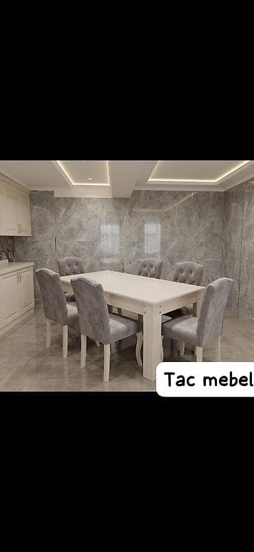 bar stullar: MASA DƏSTI Klassik üslublu yemək otağı dəsti - Rəng: açıq krem/ivori — 7