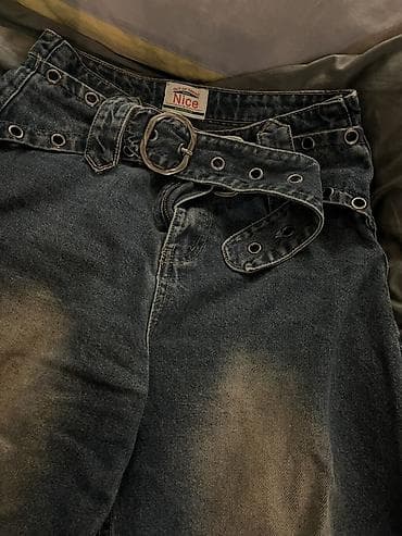 Джинсы: Qırmızı rəngli geniş kəsimli cins şalvar və tünd boz rəngli geniş — 5