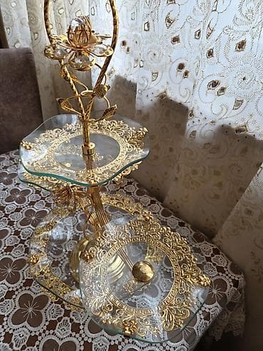 bagima qablar: Tort və şiriniyyat qabı, rəng - Qızılı, Şüşə — 3