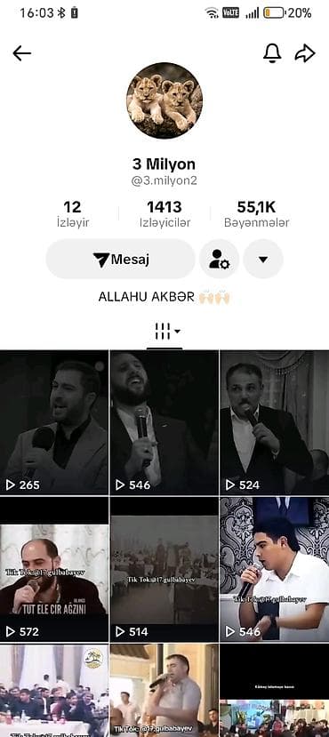 TikTok səhifəsi SATILIR 12 manata Profil adı: 3 Milyon (@3.milyon2)