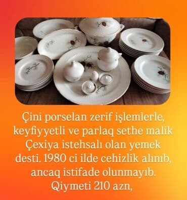 Məişət kimyəvi maddələri: Nahar dəsti, rəng - Ağ, Farfor, Çexiya — 1