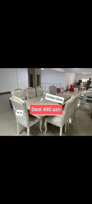 ders masaları: Qonaq otağı üçün, Yeni, Açılmayan, Dördbucaq masa, 6 stul — 3