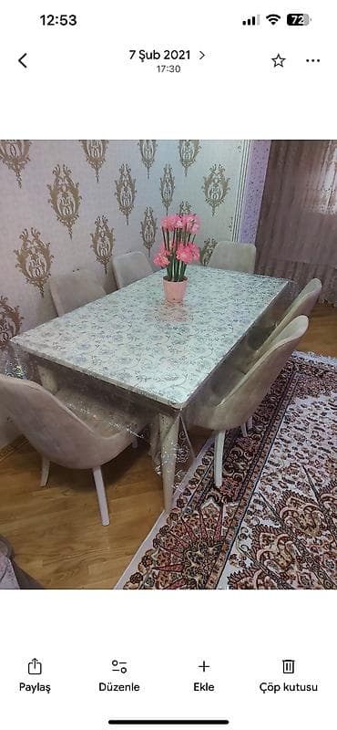 yumru masalar: Qonaq otağı üçün, Açılan, Dördbucaq masa, 6 stul — 5