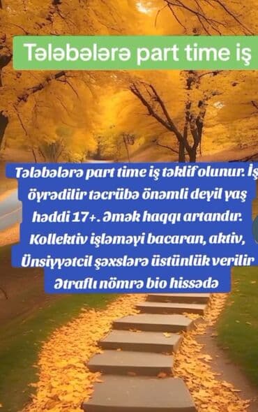 coban iş: Tələbələr üçün part-time iş imkanı - İş öyrədilir, təcrübə tələb — 1