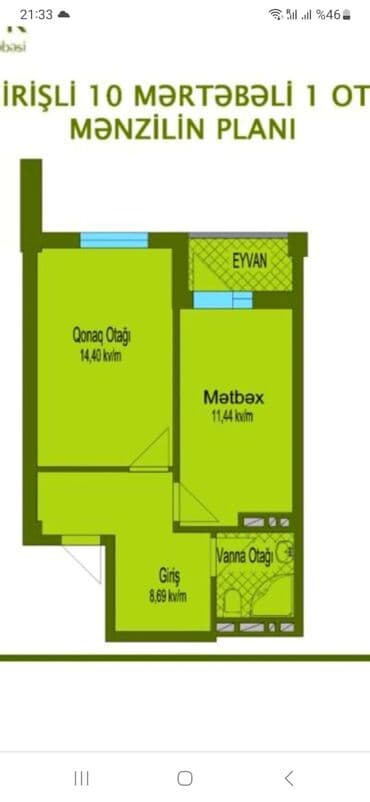 квартира в баку: 1 otaqlı, Yeni tikili, 47 kv. m — 1
