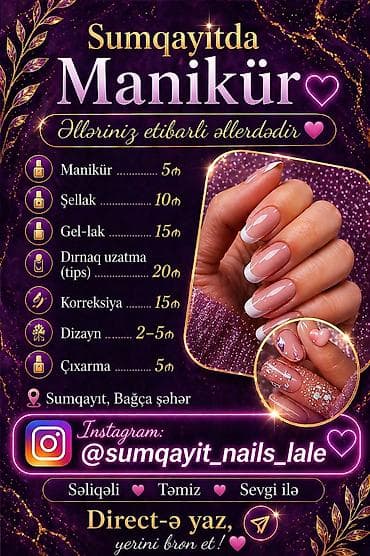 Sumqayıtda manikür xidməti Xidmətlər və qiymətlər: - Manikür – 5₼ -
