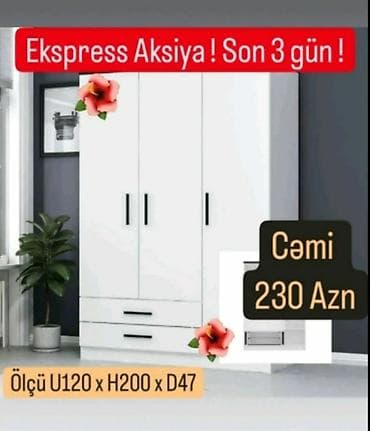 Məhsul: Geyim dolabları (bir neçə model) 1) Ağ 3 qapılı dolab -