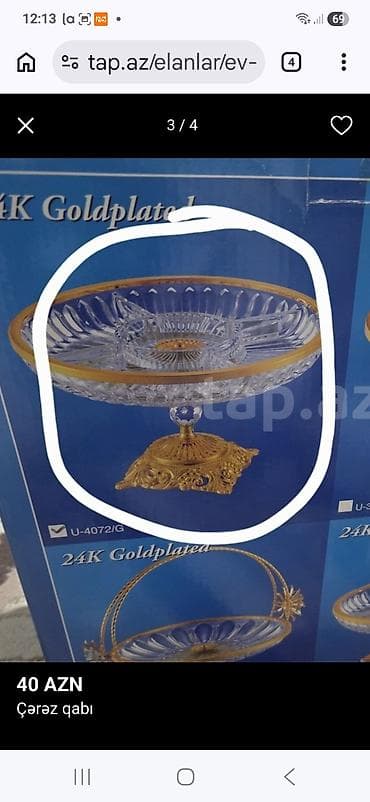 konfet qabı: Xrustal çərəz qabı, diametr 30sm. 1 ədəd qaldı. Real alıcıya cüzi — 1