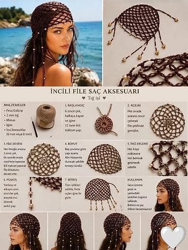 Личные вещи: İnci bəzəkli file saç aksesuarı – tığ işi Xüsusiyyətlər: - Material — 1