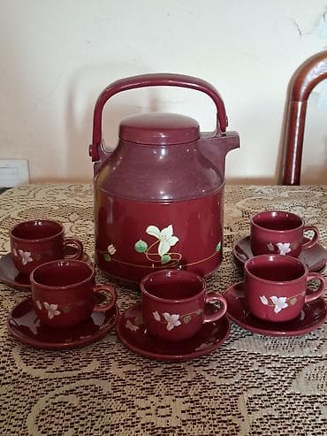 Çay dəsti, rəng - Qırmızı, Keramika — 1