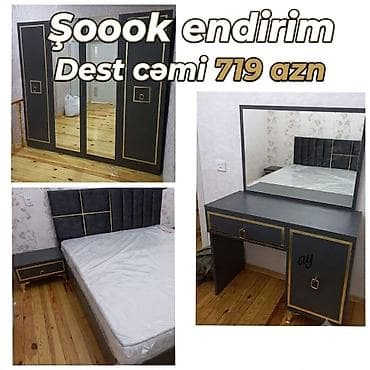 Yataq otağı mebel dəsti - Rəng: tünd boz (antrasit) qızılı dekor