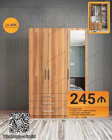 LA Mini – 3 qapılı dolab - Ölçülər: D 47 × H 200 × U 120 sm -