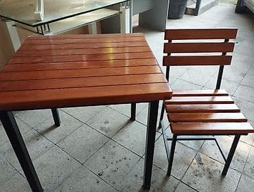 taxta stol stul: Mətbəx üçün, İşlənmiş, Açılmayan, Kvadrat masa, 6 stul — 2