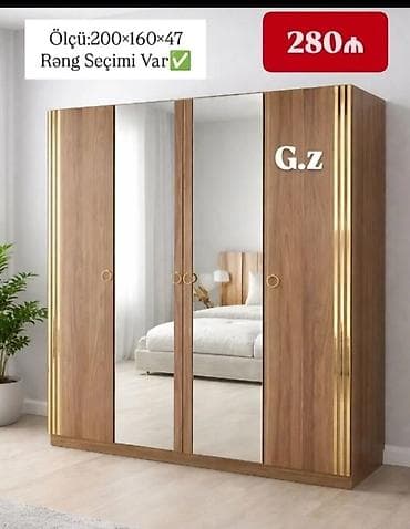 küpe dolab: Yeni, 4 qapılı, Güzgülü, Qəhvəyi, Digər material, Açılan, Düz dolab — 1