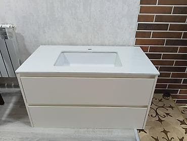 yeni il geyim: Ağ rəngdə vannа otağı üçün lavabo və şkaf seti - Üst hissə: parlaq ağ — 3