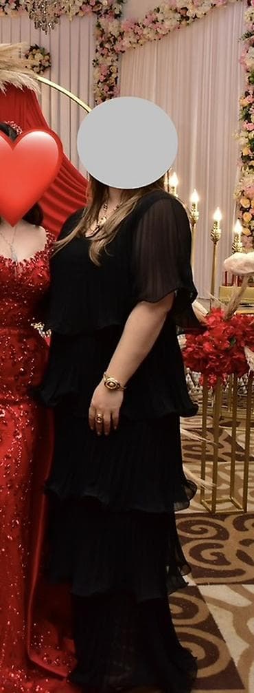 Qara şifon gecə/libas - Rəng: qara - Model: çoxqatlı, piləli maxi don — 1