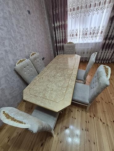 inter tekstil sumqayit: F99Masa dəsti satılır 450₼. 6 oturcağı var.Ünvan — 1