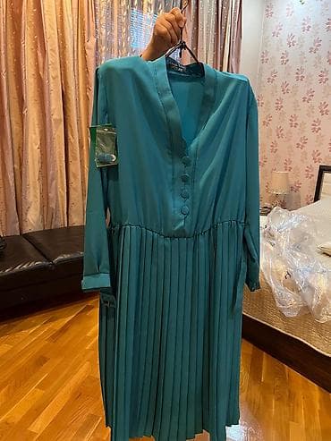 Asia: Qadın geyimləri dəsti 1) Firuzəyi rəngli don - Model: Uzun, beldən — 1