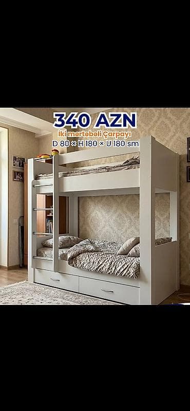 şırma: İki mərtəbəli çarpayı – 340 AZN Ölçülər: D 80 × H 180 × U 180 sm - — 1