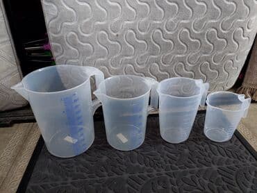 Mətbəx aksesuarları: Ölçü qrafinləri dəsti – şəffaf plastik, tutacaqlı və tökmə ağızlı - — 6