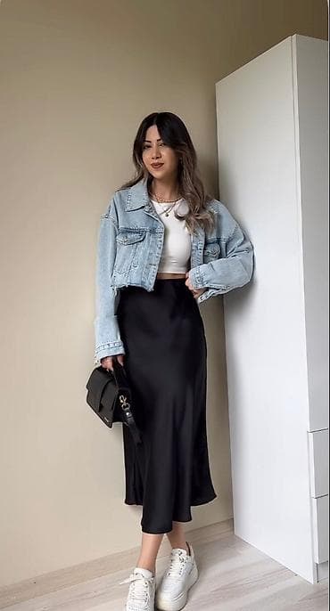 Qadınlar üçün satən ətək 2 dəfə geyinilib - Model: orta uzunluq