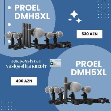 mikrafon stoykasi: Proel baraban mikrofonları . 5-lik və 8-lik. Bütün mikrofonlar daxil — 1