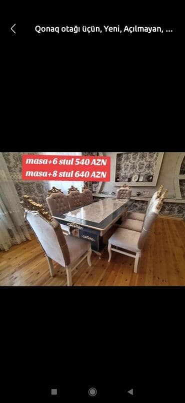 divan destleri: Qonaq otağı üçün, Yeni, Açılan, Dördbucaq masa, 6 stul — 7