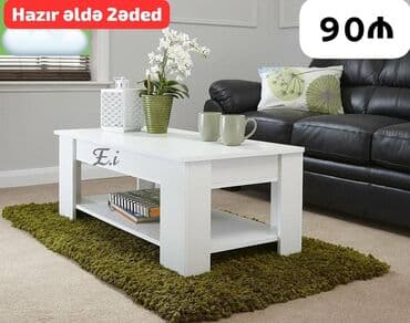 Ağ rəngli salon/jurnal masası - Minimalist dizayn, düz xətli formalar