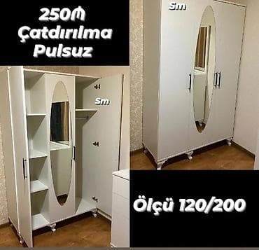 Mebel: Ağ rəngli 3 qapılı paltar şkafı. - Ölçü: 120/200 sm (eni/hündürlük) - — 1