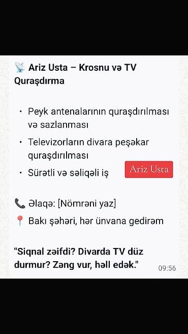 Krosnu ustası kanalların yığılması televizorların divara lalafo.az -da Krosnu ustası kanalların yığılması televizorların divara