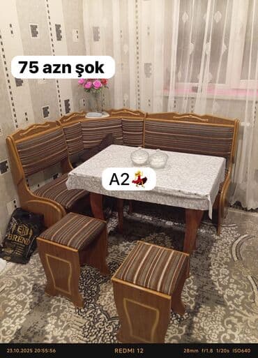 qabağ stolu: AYNUR 2 💃 🪄Mətbəx üçün 🛋️künc divanı qabaq stolu stulu ilə birlikdə — 1