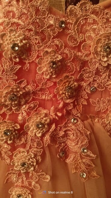 BYD: 5-7 yaş uşaq üçün zərif ziyafət donu - Rəng: Açıq çəhrayı/şaftalı — 3