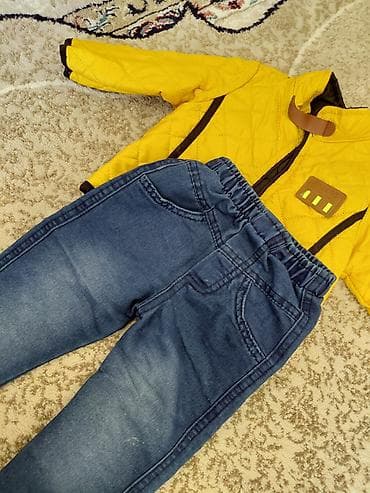 usaq geyimleri 2019: Uşaq geyim dəsti - 2 hissə: quilted üst geyim (kurtka) + cins şalvar — 2