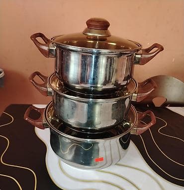 emal qazan destleri: Qazan, rəng - Gümüşü, Paslanmayan polad — 1