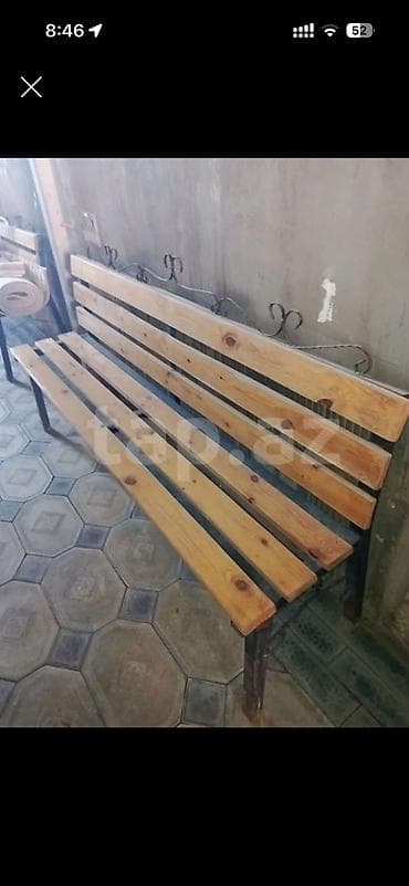 bag stullari: Açıq havaya uyğun taxta skamya - Material: qalın şam taxta lövhələr — 1