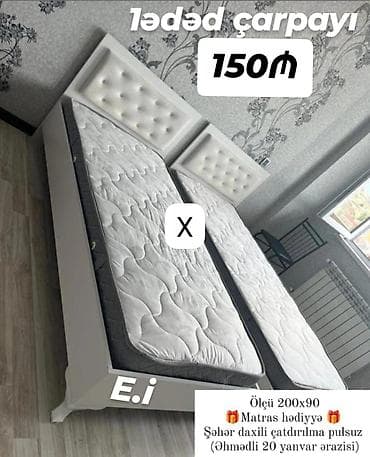 taxta: 1 ədəd çarpayı - Ölçü: 200 x 90 sm - Başlıq: düyməli, yumşaq üzlü - — 1