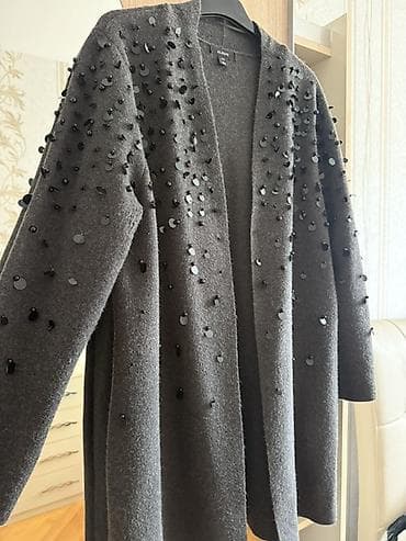 kolej jaket: Qara və tünd boz rəng palto-kardiqan dəsti - Model: Uzun kardiqan — 1