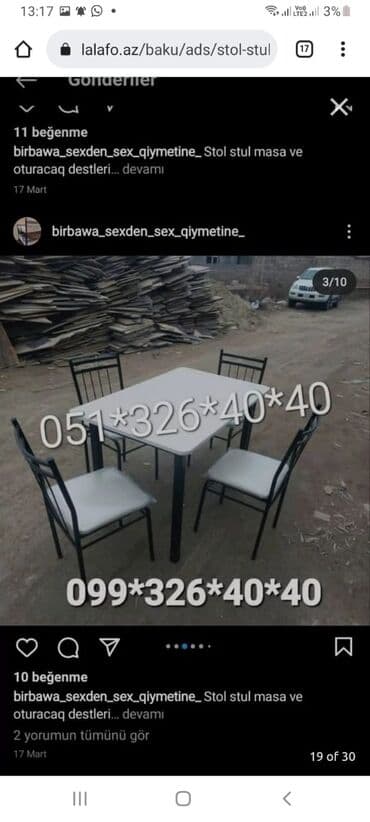 Masa və oturacaq dəstləri: Qonaq otağı üçün, Yeni, Açılan, Dördbucaq masa, 4 stul — 26