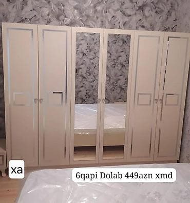 metbex kunc divan: 6 qapılı geyim dolabı - Klassik dizaynlı, krem rəngində 6 qapı - Orta — 1