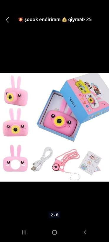 Uşaq fotoaparatı – şirin dovşan dizaynlı, rəngli ekranlı mini kamera