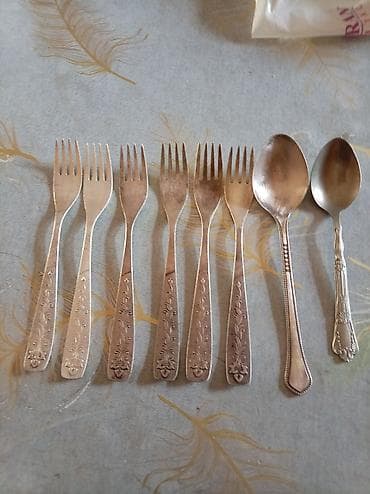 çay termusu: Mətbəx üçün metal çəngəl və qaşıq dəsti - Tərkib: 7 ədəd eyni naxışlı — 1