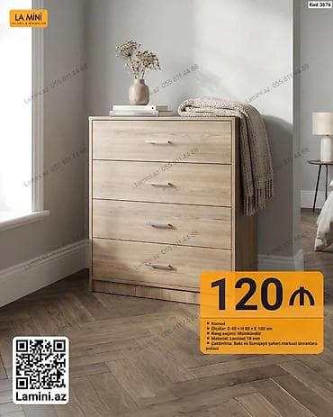 Mebel: Məhsul: Komod - Ölçülər: Dərinlik 40 sm × Hündürlük 80 sm × En 100 sm — 1