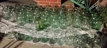 Şüşə bankalar dəsti 3 litr - Material: qalın, şəffaf yaşıl tonlu şüşə