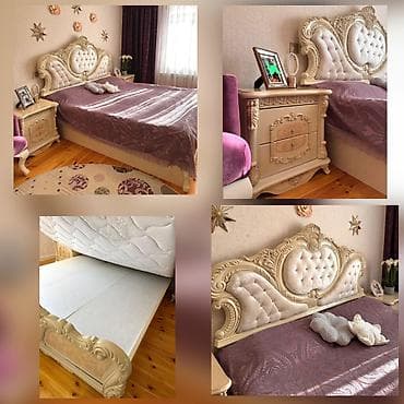 Двуспальная кровать, 2 тумбы, Б/у — 1