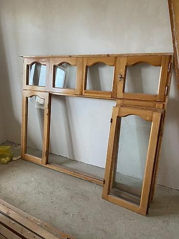 Taxta pəncərə və balkon qapısı dəsti - Material: təbii ağac (şüşəli — 2
