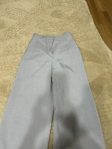 Boz rəngli klassik kişi şalvarı - Model: düz kəsim, yüksək bel